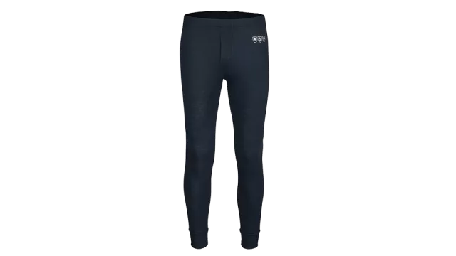 A captivating image displays a sleek navy blue leggings, standing out against a pristine white canvas. The high-waisted, stretchy design with the bold VOLUNTE logo on the left leg combines style and functionality. Perfect for both casual outings and active wear, this image exudes comfort and durability.